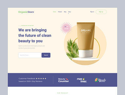 Organic Product Landing Page beauty cosmetic design e commerce facewash header landingpage luxury natural organic organic product organic web packaging design product shop skin skincare uiuxshuvon web website