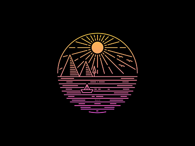 Sunset Vibes beach concept design forest graphic design illustration landscape line art mountains ocean summer sunrise sunset sunset vibes t shirt design trees vector