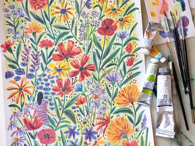 Dreamy Fields art drawing flora flower field flowers gouache hand drawn illustration nature painting summer