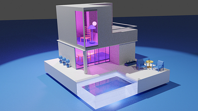 3D doll neon house designed in Blender 3d art black blender branding design illustration illustrator logo photoshop procreate ui