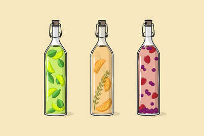 Set of glass bottles with kombucha or lemonade citrus fermented illustation kombucha lemonade outline vector