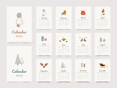 Calendar Design 2022 calendar design cute design doodle holiday illustration printable visual design winter