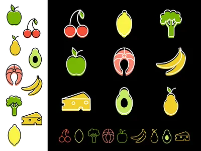 Food line icons apple avocado fish food graphic design icon icons illustration lemon line logo vector