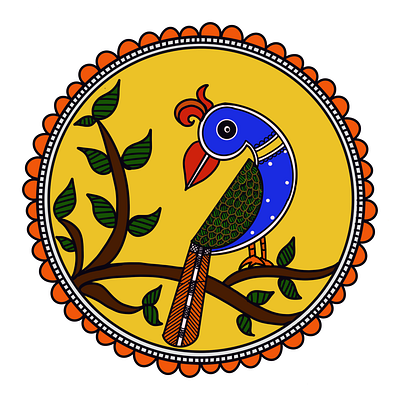 Madhubani Parrot design digitalartist illustration indianart indianarttraditional indiandigitalartist ipadart logo madhubani procreate