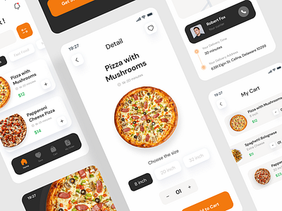 Foodie Mobile App UI black clean delivery delizious design dribbble easy food mobile app orange order pizza take away ui uidesign