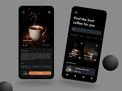 Coffee App application beans branding coffee dark drinks hot ui ux