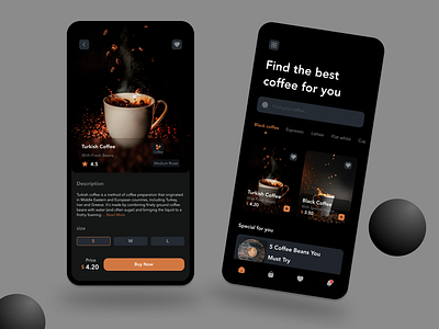 Coffee App application beans branding coffee dark drinks hot ui ux