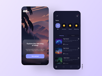 Meditation App UI Design android app app design application branding dark dark ui design illustration ios meditate meditation minimal music music app new design popular design ui uiux