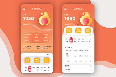 Fitness summary page UI adobe photoshop app design diet plan diet summary graphic design health tracking healthcare app ui uiux