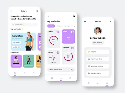 Fitness & Workout App activity app coach excercise fitness gym gym app interface ios mobile running running app stats tracker ui ux weight workout app workouts yoga