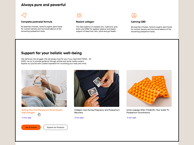 Blogs - M.O.O.; Breastfeeding & Hormonal Support. blogs brand design branding customer journey design e commerce formula hormonal supports illustration information architecture landing page user experience user interface design visual hierarchy web design webdesigner website