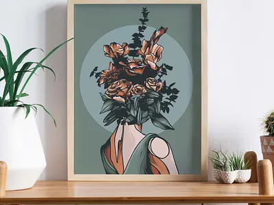 Blossoming branding colorway design flower flowerhead green head illustration logo packaging plants poster art poster design posters succulents tan ui ux vector woman