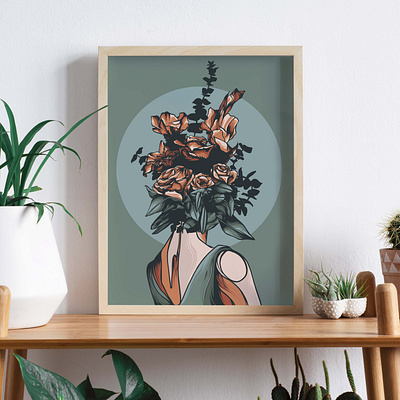 Blossoming branding colorway design flower flowerhead green head illustration logo packaging plants poster art poster design posters succulents tan ui ux vector woman