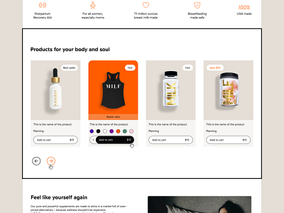 Products - M.O.O.; Breastfeeding & Hormonal Support brand design design ecommerce formula milk graphic design hormonal support landing page product product review ui user experience user interface design user journey web design webdesigner webflow website