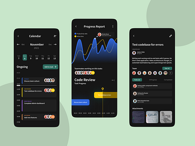 Task Manager App app dark mode dark ui graph interface statistics task management ui ux