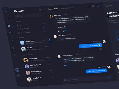 easyflat messenger app chat chatting app clean dark dark mode flat group house interface map messages messenger messenger app social ui ux webdesign
