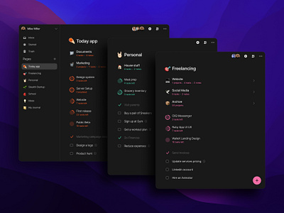 Today Pages, Projects, Tasks & collaboration app design collaboration dark mode dark ui desktop page product design productivity project project manager software startup task task manager todo ui ux web design