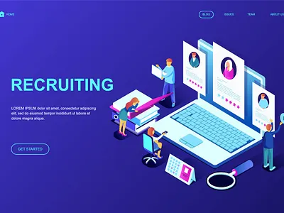Recruiting Isometric Landing Page Template 3d background business characters concept dashboard design illustration isometric isometry landing page people resource template ui ux web website wireframe