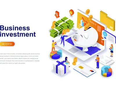 Investment Isometric Concept 3d background business characters concept dashboard design illustration investment isometric isometry landing page people resource template ui web website wireframe