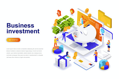 Investment Isometric Concept 3d background business characters concept dashboard design illustration investment isometric isometry landing page people resource template ui web website wireframe