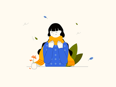 Autumn Season adobe illustrator autumn autumn season black blue design drawing flat girl green illustration illustrator leaves muffler orange season sweater vector winter yellow