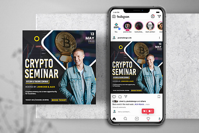 Crypto Currency Seminar Instagram PSD Templates ads banner bitcoin crypto flyer cryptocurrency cryptocurrency banners flyer poster psd flyer seminar