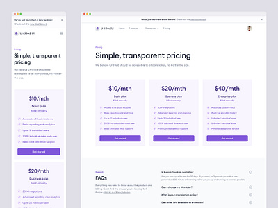 Pricing page — Untitled UI clean ui design system figma minimal minimalism plans pricing pricing cards simple ui kit web design webflow