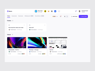 Qerra – Dashboard & Actions 🚀 actions add comment create dashboard folders hover list members minimal multi select player remote share tabs team ui user ux video