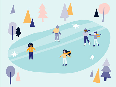 Ice Rink Illustration - LovelySkin festive holiday ice rink ice skate ice skating illustration outside people people illutstration winter