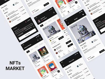 NFTs market design concept app crypto design illustration mobile nft nft app nft art nft design nft kit nft market nft marketplace nft product nft ui nft ux nfts ui ui designer uiux ux