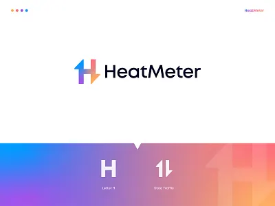 HeatMeter Logo Design: Letter H, Data Traffic, Bandwidth Monitor analytics bandwidth logo branding data data logo data tracking data traffic firewall host internet letter h letter logo logo logo design modern logo monitor network logo saas traffic wifi