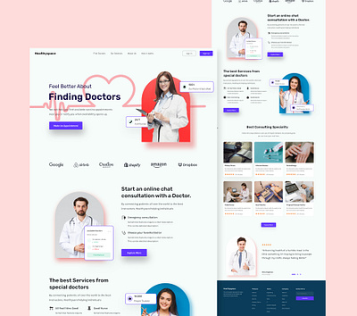 Doctor Finding Landing Page adobe xd daily page design doctor easy web finding doctors intaractive design lander landing page modern ui prototype search ui user research ux vector web design