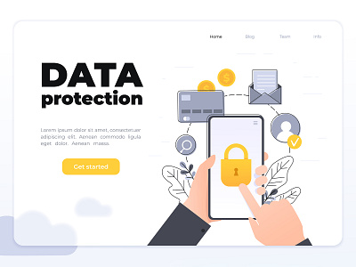 Data protection landing page concept design flat glass glassmorphism illustration ui vector web