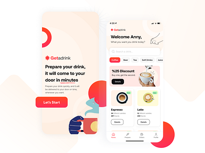 Concept: Drink Order App app application banner clean coffee colorful delivery design drink food illustration logo minimal order order app ordering ui ux