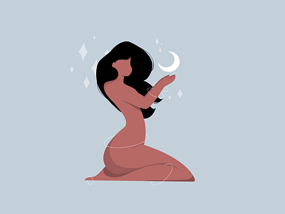 The Moon 🌙 2d flat girl illustration moon vector