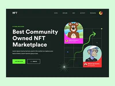 NFT Platform Landing Page bitcoin blockchain branding crypto cryptocurrency design interface landingpage nft nftcollection nftcollector nftcommunity redesign startup token ui userexperience ux webdesign website