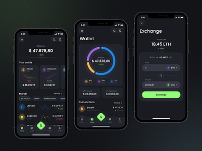 Cryptocurrency Wallet | App Design 📈 app bitcoin crypto crypto currency crypto exchange crypto wallet cryptocurrency cryptocurrency app dark mode dark mode app design inspiration mobile mobile app mobile app design neon trading trading app ui wallet app