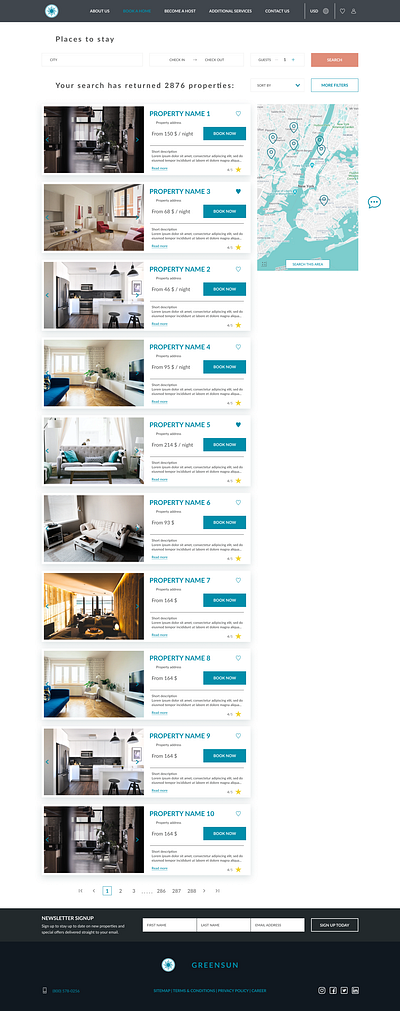 GreenSun. List of Property booking design figma property redesign ui uiux ux