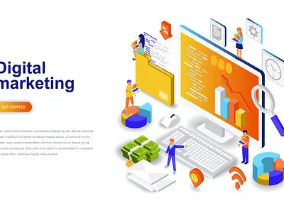 Digital Marketing Isometric Concept 3d 3d illustration app character concept design finance flat illustration isometric landing landing page page people ui ux vector web web design website