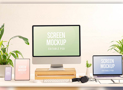 Screen Mockups abstract clean device display edit editable laptop mac macbook mockup phone psd realistic screen screens simple smartphone ui ux web