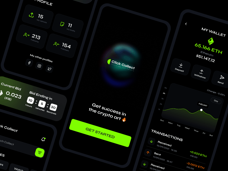 🔥 Click Collect | Discover, collect, and sell NFTs app design ios iosapplication mobile app nft nftapp nftgame ui uiux ux uxui