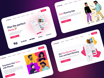Website UX/UI Design for Event Planner App Plannly app calendar app design app interface desktop app ui event app event management event organizer event planner app event planning interaction design invitation invitation sender landing page design planner mobile app scheduling uiux web app design website design