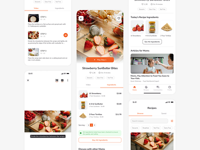 Recipe App for Moms with Kids food mobile recipe ui ui ux uiuxdesign