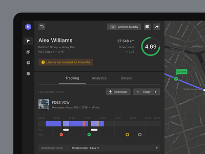 Fleet management SaaS animation b2b dark dashboard driver driving enterprise fleet freight management map mobility saas shipping startup telematics tracking ui ux