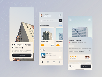 Hotel Booking - Mobile App app beige blue booking clean gradient hotel hotel booking mobile simple layout ui ux