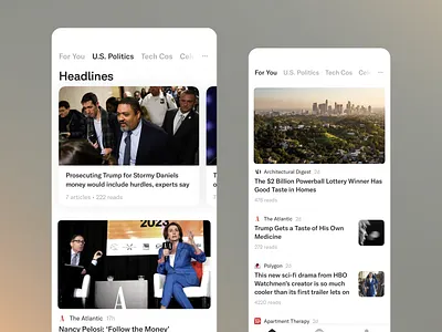 U.S. Politics - News App clean layout clean website design digital app interactive design lottery mobile app money news app online newspaper sci fi tech ui ui design updates us politics user interface ux design uxui white theme