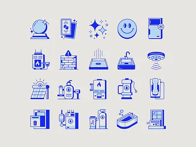 Illustrated Icons - American Home Shield app appliance brand branding crystal ball fridge home house icon iconography illustration insurance loan realtor security solar tarot tub warranty website