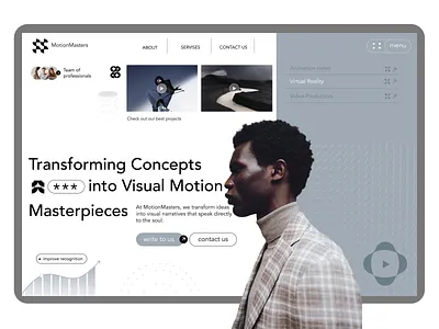 Visual narratives landing page - MotionMasters agency agency designs agency website clean layout concept digital agency digital marketing gray theme landing page projects promotion responsive design services ui video production visual design visual designs visual motion website website design