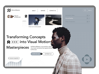 Visual narratives landing page - MotionMasters agency agency designs agency website clean layout concept digital agency digital marketing gray theme landing page projects promotion responsive design services ui video production visual design visual designs visual motion website website design