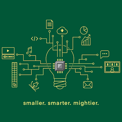 Smaller. Smarter. Mightier. CPU Chip. design illustration vector